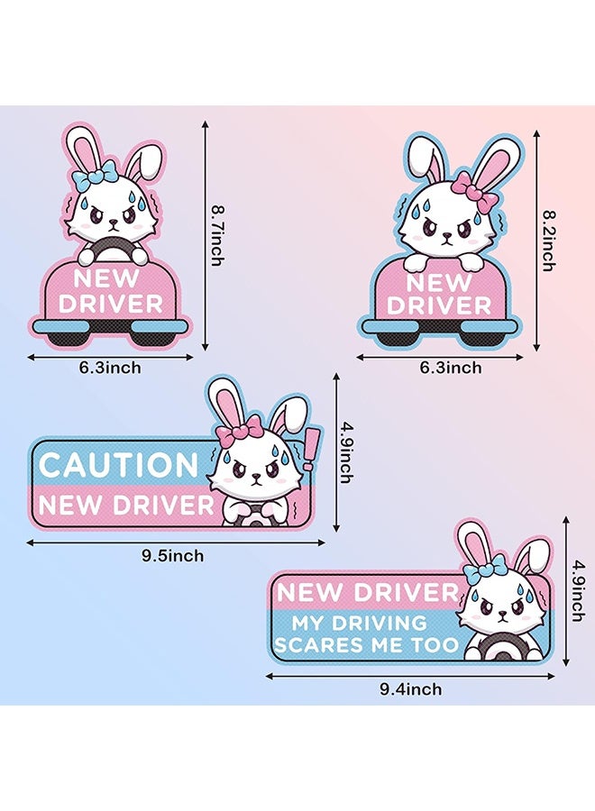 Wffo Student Driver Car Magnet - 4 PCS Nervous Rabbit Please Be Patient Student New Novice Driver Bumper Sticker Light Magnets Safety Warning Magnetic Reflective Rookie Reusable Movable - Image 2